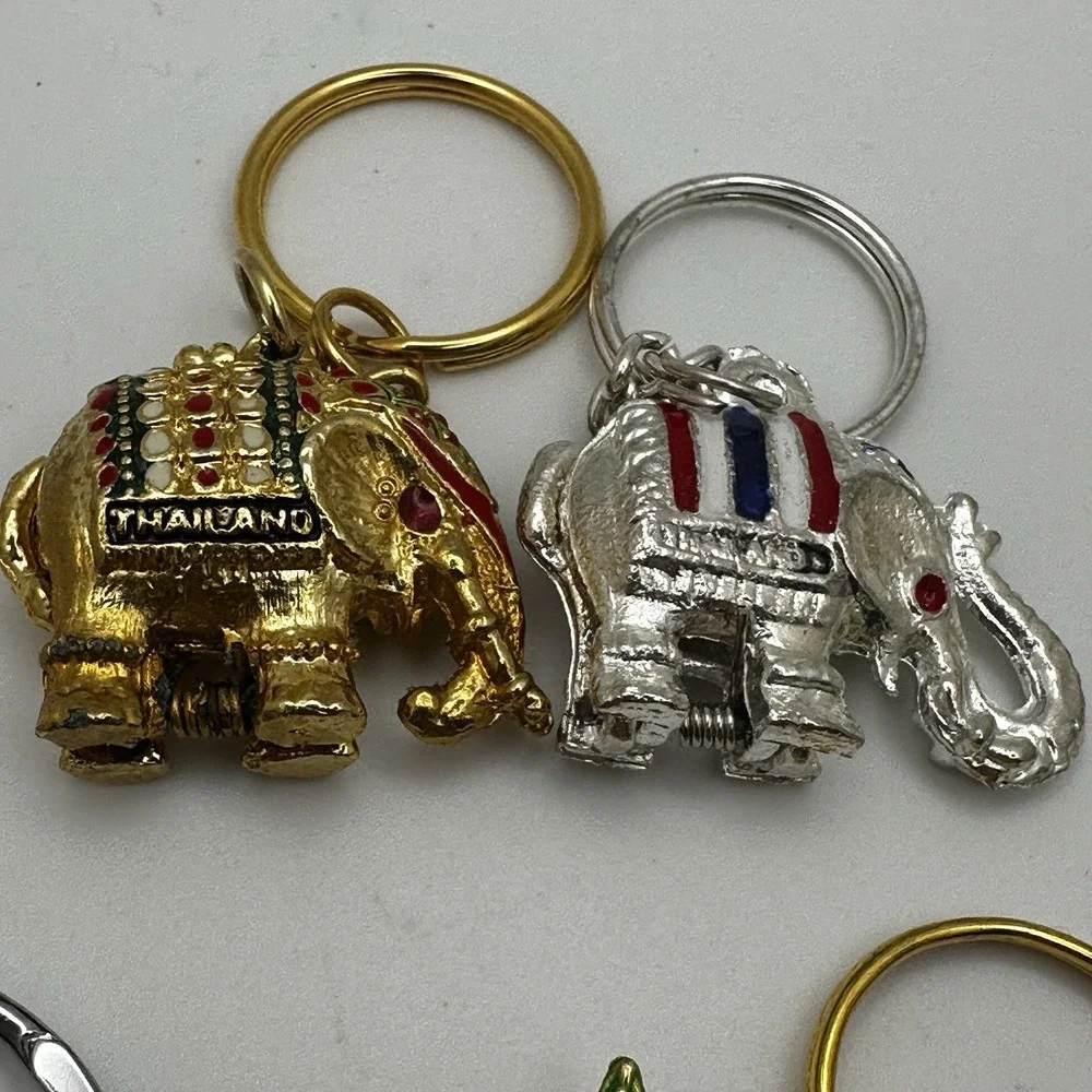Elephant‎ Keychain  Lot of 5 Enamel Gold Tone  Silver 2 hinged Thailand Bangkok